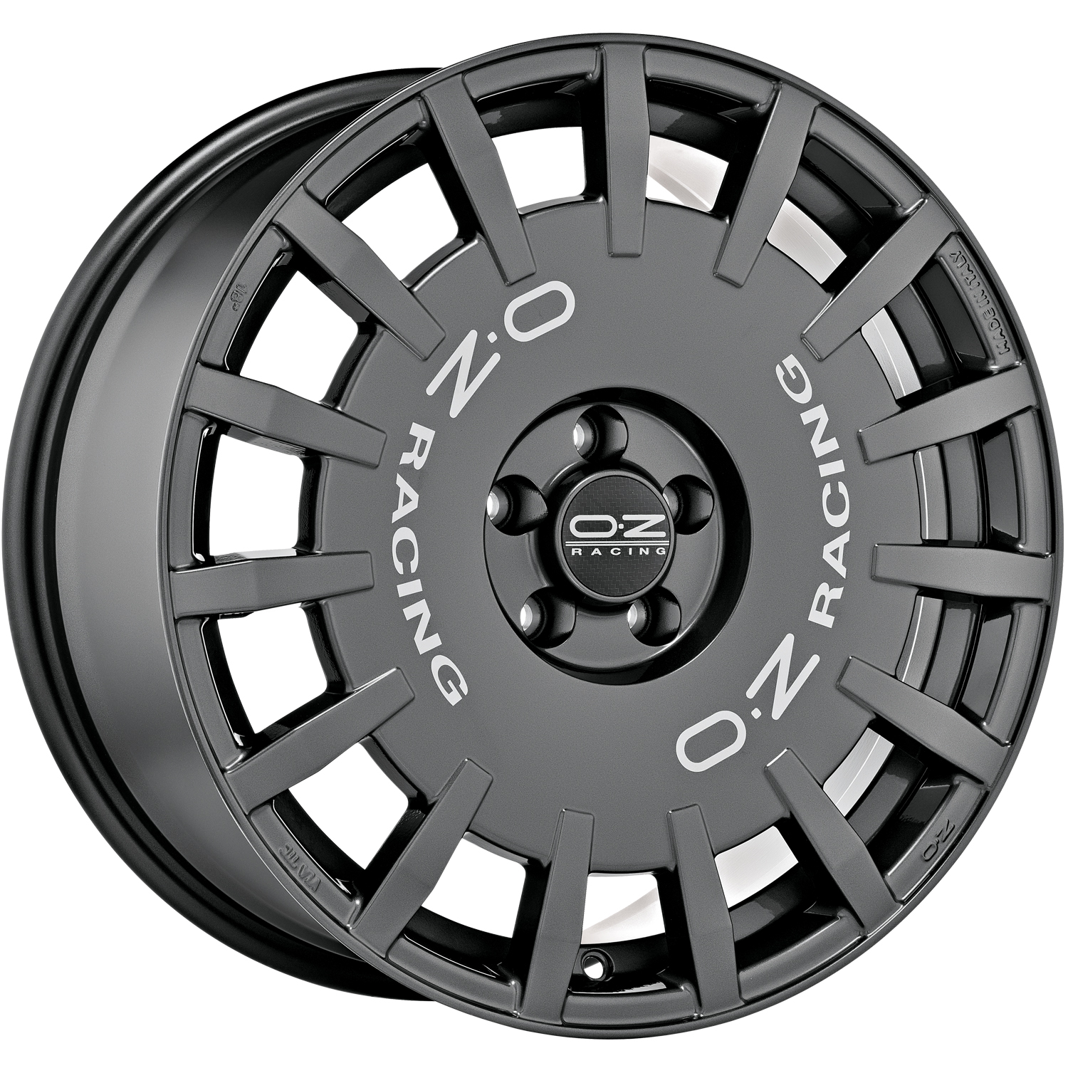OZ Rally racing dark graphite silver lettering