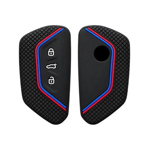 Bilnøgle silikone cover, Rød/blå - Volkswagen, Skoda, SEAT