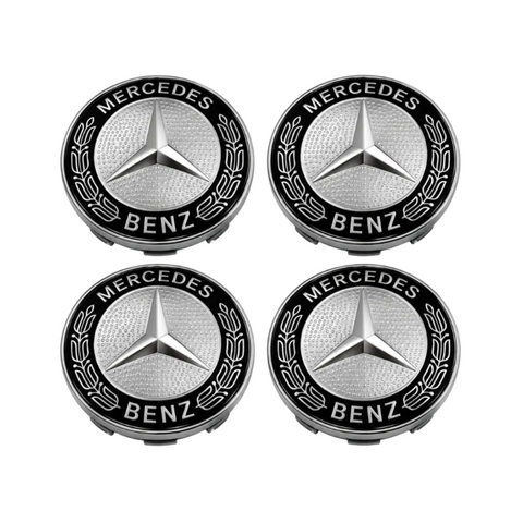 Mercedes centerkapsler, sæt med 4 stk - 60 mm, Sølv