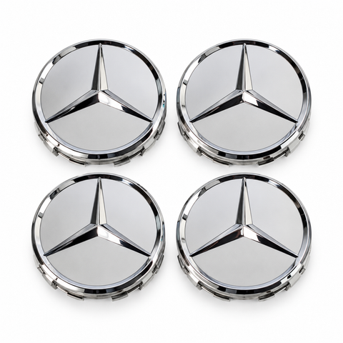 Mercedes centerkapsler, sæt med 4 stk - 75 mm, Sølv