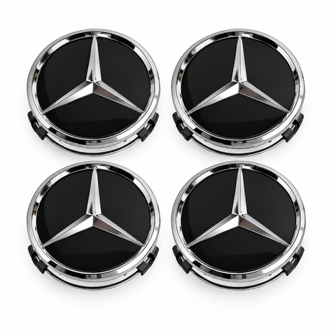 Mercedes centerkapsler, sæt med 4 stk - 75 mm, Sort