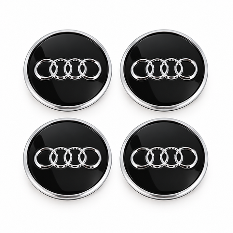 Audi centerkapsler i sort/sølv, sæt med 4 stk - Flere størrelser