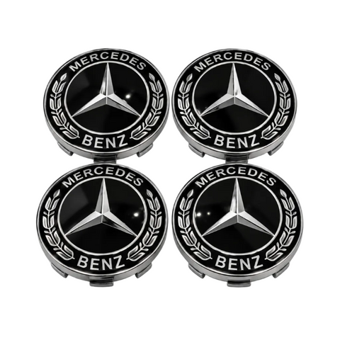 Mercedes centerkapsler, sæt med 4 stk - 60 mm, Sort