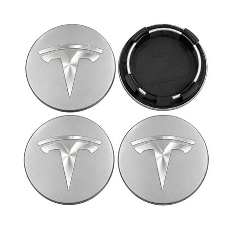 Tesla centerkapsler i Sølv, sæt med 4 stk - 57mm